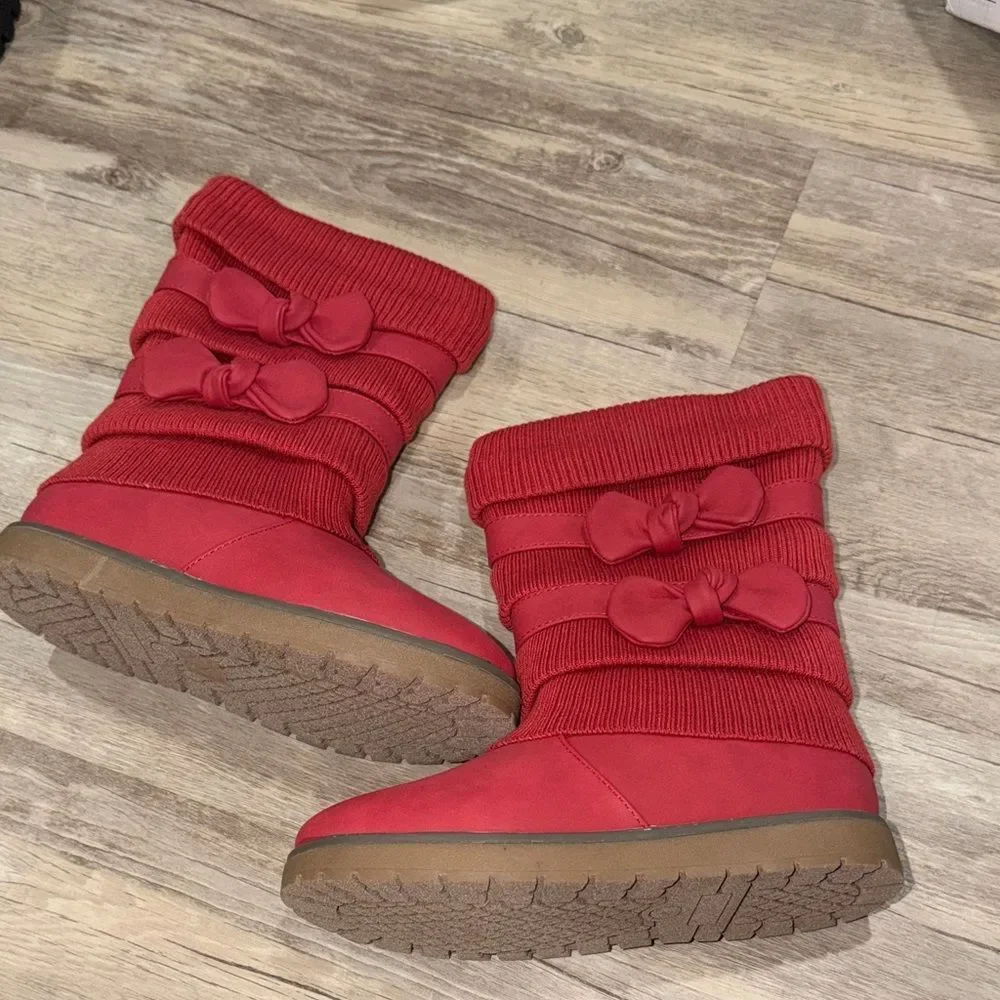 Dream Pairs Red Bow Accent Kids Winter Boots